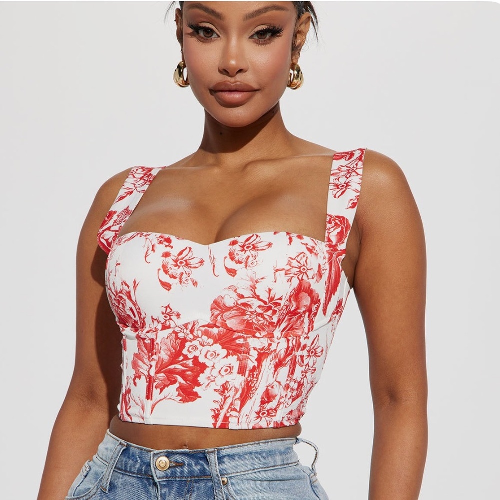 Fashion Nova Red and White Bustier Crop Tank Top